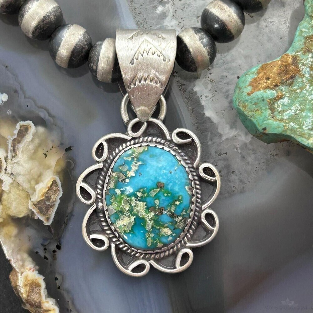 Sterling Southwestern Style Round Sonora Gold Turquoise Pendant For Women